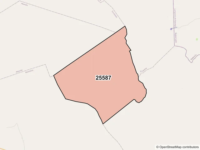 Mapa del código postal 25587, Candela, Coahuila de Zaragoza
