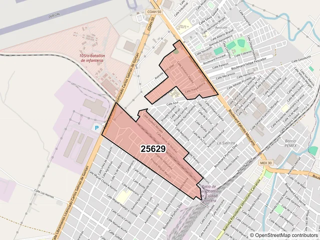 Mapa del código postal 25629, Frontera, Coahuila de Zaragoza