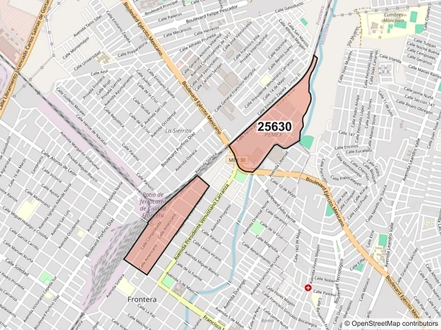 Mapa del código postal 25630, Frontera, Coahuila de Zaragoza