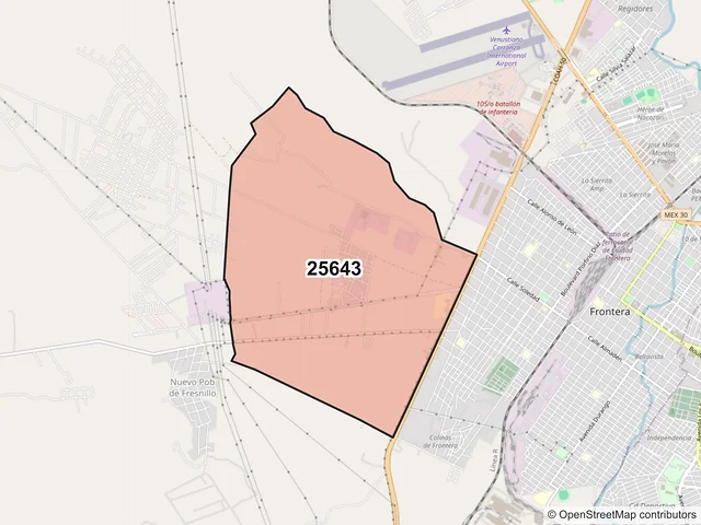 Mapa del código postal 25643, Frontera, Coahuila de Zaragoza