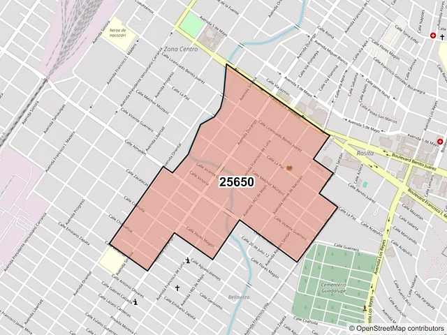 Mapa del código postal 25650, Frontera, Coahuila de Zaragoza