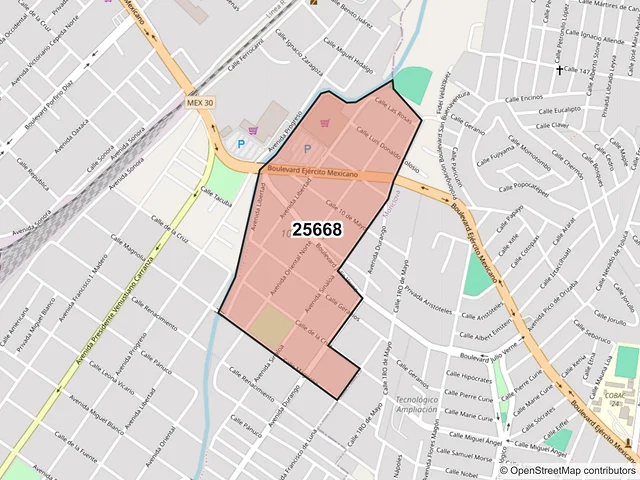 Mapa del código postal 25668, Frontera, Coahuila de Zaragoza