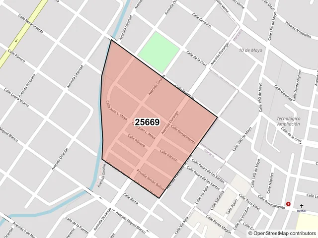 Mapa del código postal 25669, Frontera, Coahuila de Zaragoza