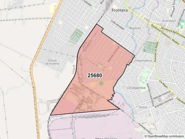 Mapa del código postal 25680, Frontera, Coahuila de Zaragoza