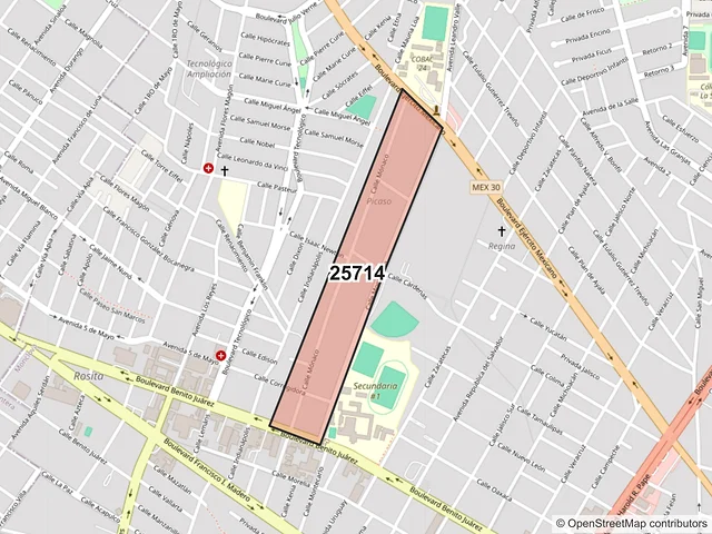 Mapa del código postal 25714, Monclova, Coahuila de Zaragoza