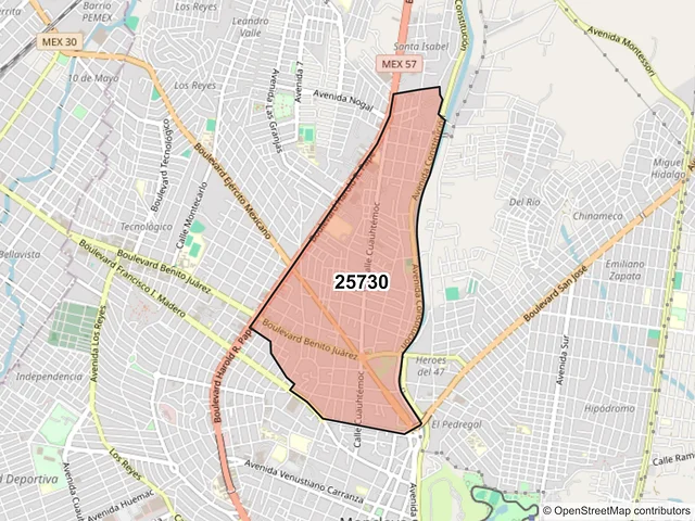 Mapa del código postal 25730, Monclova, Coahuila de Zaragoza