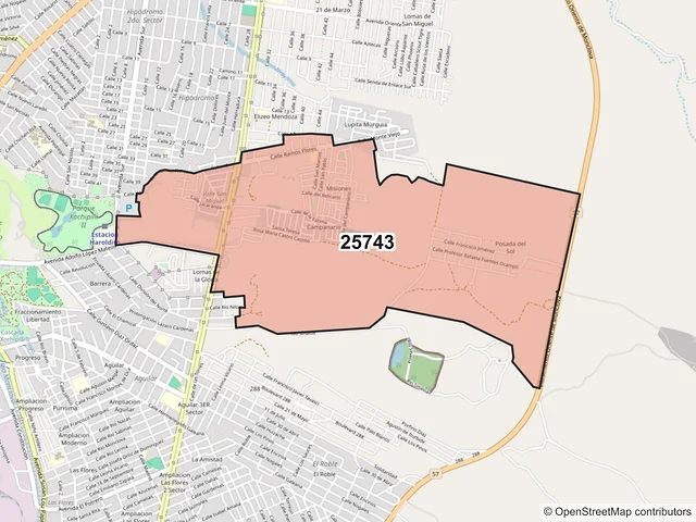 Mapa del código postal 25743, Monclova, Coahuila de Zaragoza