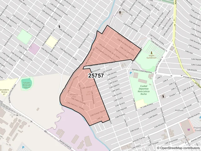 Mapa del código postal 25757, Monclova, Coahuila de Zaragoza