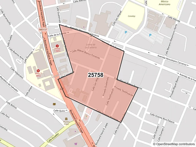 Mapa del código postal 25758, Monclova, Coahuila de Zaragoza