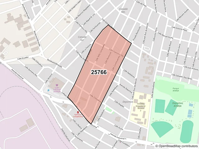 Mapa del código postal 25766, Monclova, Coahuila de Zaragoza