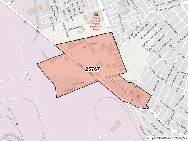 Mapa del código postal 25767, Monclova, Coahuila de Zaragoza