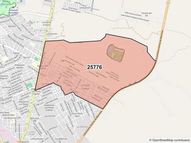 Mapa del código postal 25776, Monclova, Coahuila de Zaragoza