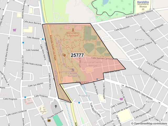 Mapa del código postal 25777, Monclova, Coahuila de Zaragoza
