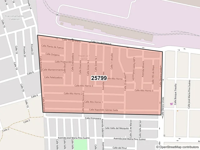 Mapa del código postal 25799, Monclova, Coahuila de Zaragoza