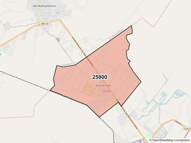 Mapa del código postal 25800, Frontera, Coahuila de Zaragoza