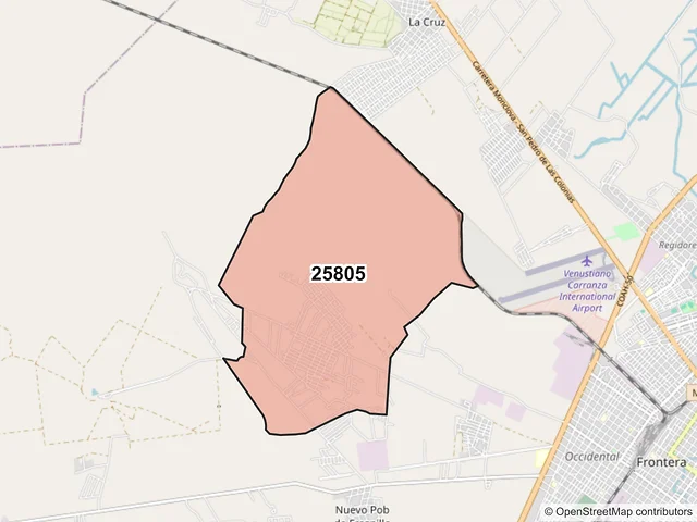 Mapa del código postal 25805, Frontera, Coahuila de Zaragoza