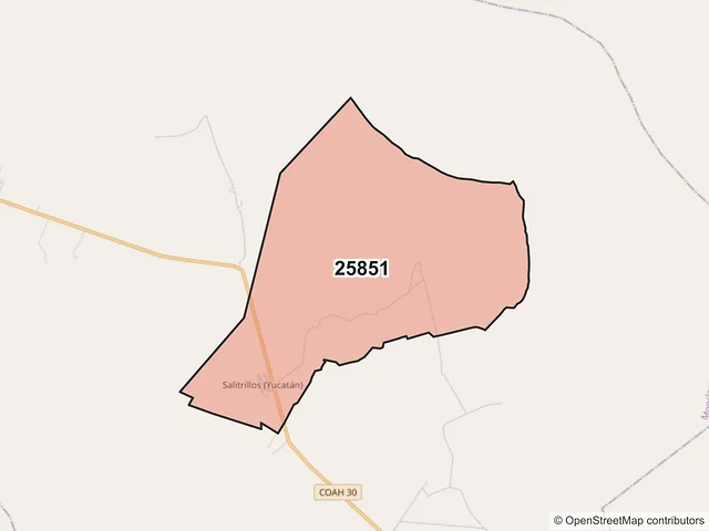 Mapa del código postal 25851, Monclova, Coahuila de Zaragoza