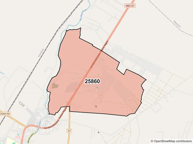 Mapa del código postal 25860, Monclova, Coahuila de Zaragoza