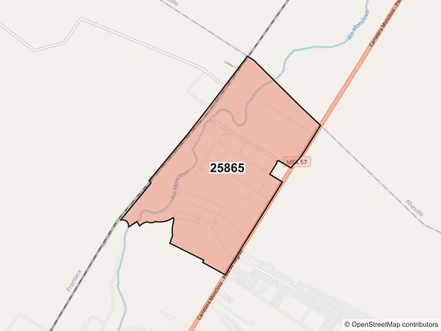 Mapa del código postal 25865, Monclova, Coahuila de Zaragoza