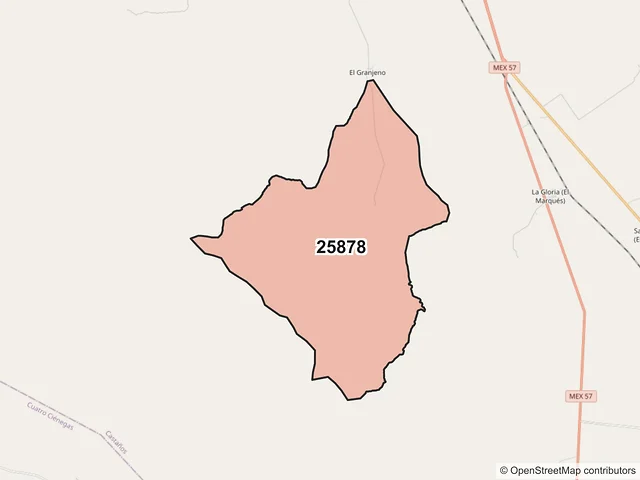Mapa del código postal 25878, Castaños, Coahuila de Zaragoza
