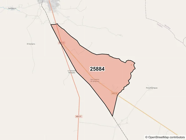 Mapa del código postal 25884, Castaños, Coahuila de Zaragoza