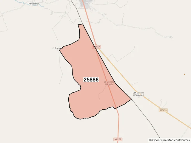 Mapa del código postal 25886, Castaños, Coahuila de Zaragoza