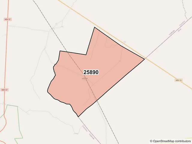 Mapa del código postal 25890, Castaños, Coahuila de Zaragoza
