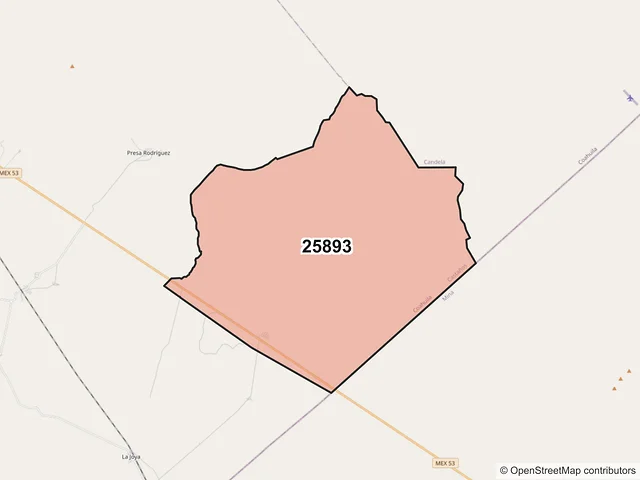 Mapa del código postal 25893, Castaños, Coahuila de Zaragoza