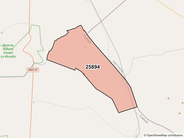 Mapa del código postal 25894, Castaños, Coahuila de Zaragoza