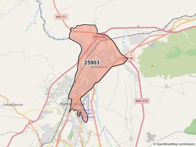 Mapa del código postal 25903, Ramos Arizpe, Coahuila de Zaragoza