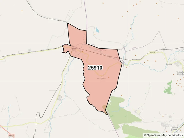 Mapa del código postal 25910, Ramos Arizpe, Coahuila de Zaragoza