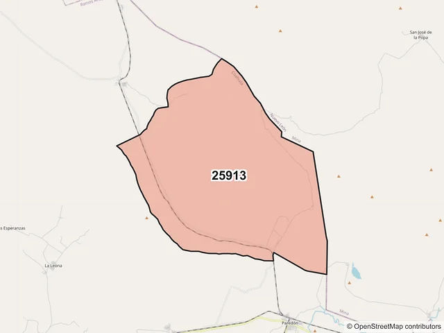 Mapa del código postal 25913, Ramos Arizpe, Coahuila de Zaragoza