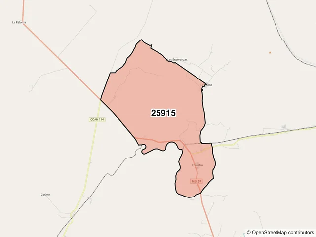 Mapa del código postal 25915, Ramos Arizpe, Coahuila de Zaragoza