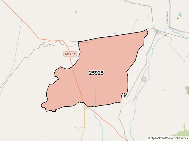 Mapa del código postal 25925, Ramos Arizpe, Coahuila de Zaragoza