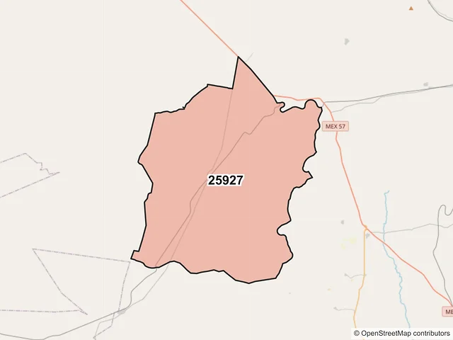 Mapa del código postal 25927, Ramos Arizpe, Coahuila de Zaragoza
