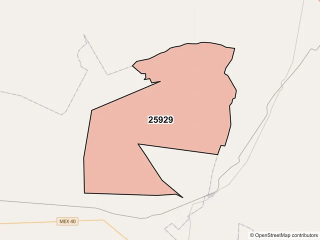 Mapa del código postal 25929, Ramos Arizpe, Coahuila de Zaragoza