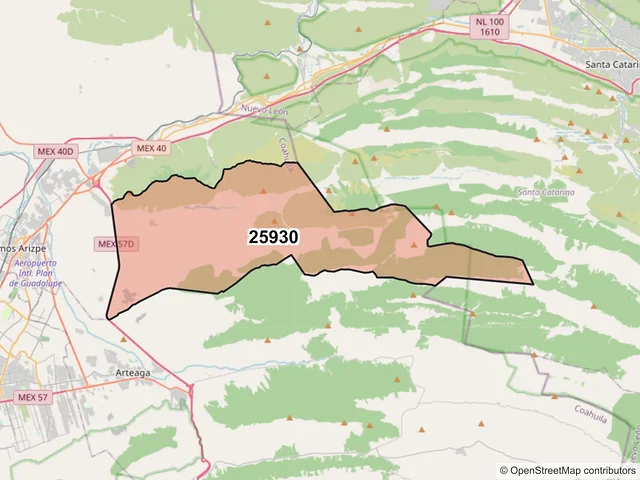 Mapa del código postal 25930, Ramos Arizpe, Coahuila de Zaragoza