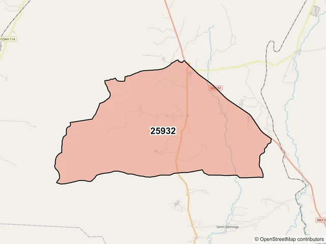 Mapa del código postal 25932, Ramos Arizpe, Coahuila de Zaragoza