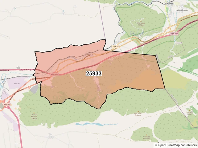 Mapa del código postal 25933, Ramos Arizpe, Coahuila de Zaragoza