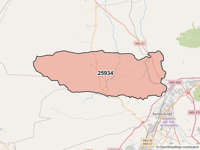 Mapa del código postal 25934, Ramos Arizpe, Coahuila de Zaragoza