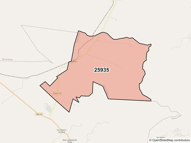 Mapa del código postal 25935, Ramos Arizpe, Coahuila de Zaragoza