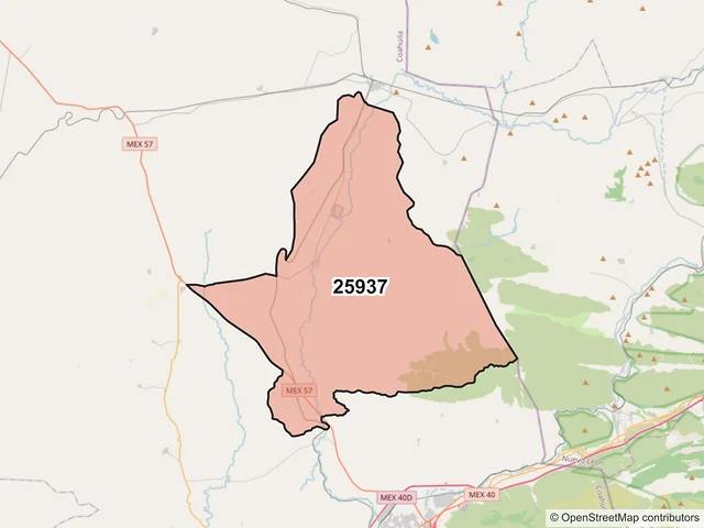 Mapa del código postal 25937, Ramos Arizpe, Coahuila de Zaragoza