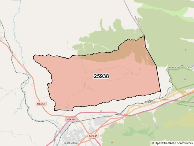 Mapa del código postal 25938, Ramos Arizpe, Coahuila de Zaragoza
