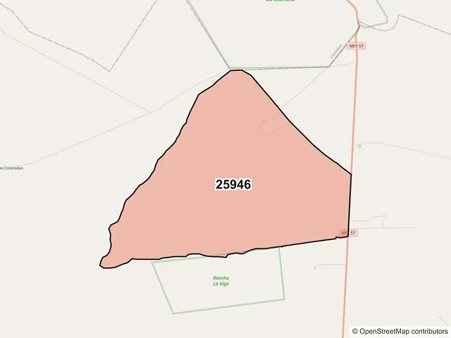 Mapa del código postal 25946, Ramos Arizpe, Coahuila de Zaragoza
