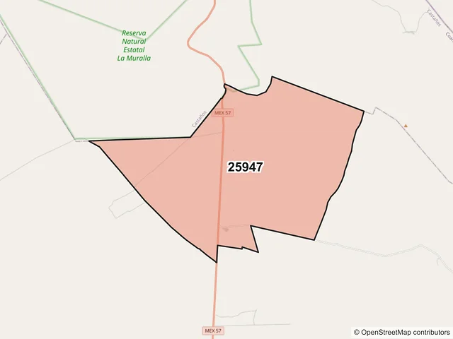Mapa del código postal 25947, Ramos Arizpe, Coahuila de Zaragoza
