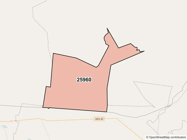 Mapa del código postal 25960, General Cepeda, Coahuila de Zaragoza