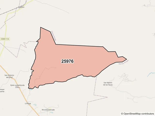 Mapa del código postal 25976, General Cepeda, Coahuila de Zaragoza
