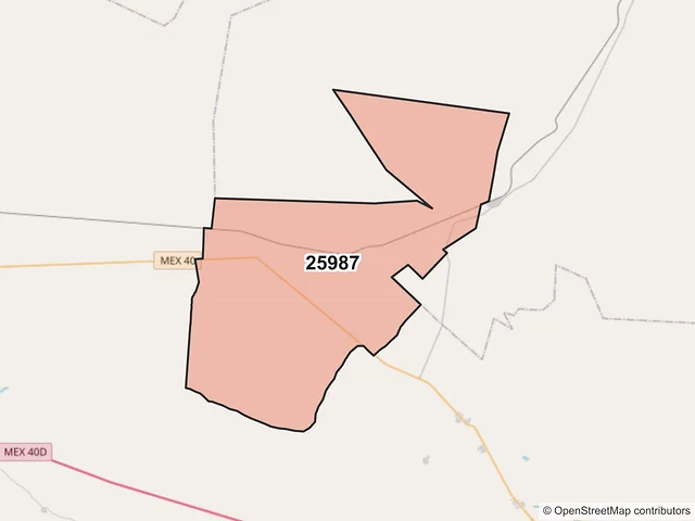 Mapa del código postal 25987, General Cepeda, Coahuila de Zaragoza