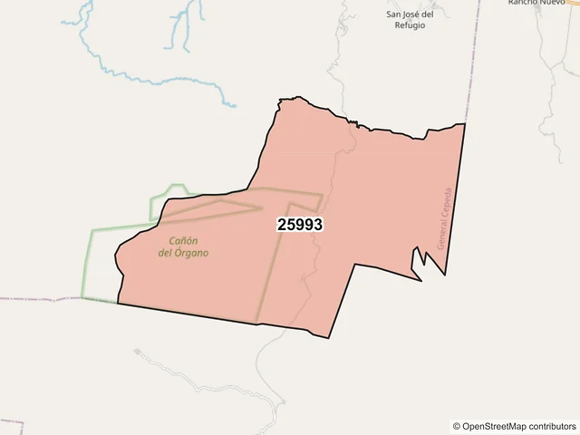 Mapa del código postal 25993, General Cepeda, Coahuila de Zaragoza