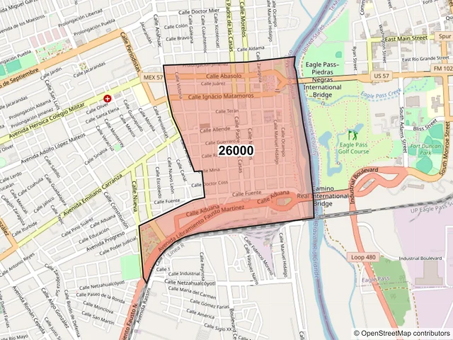 Mapa del código postal 26000, Piedras Negras, Coahuila de Zaragoza